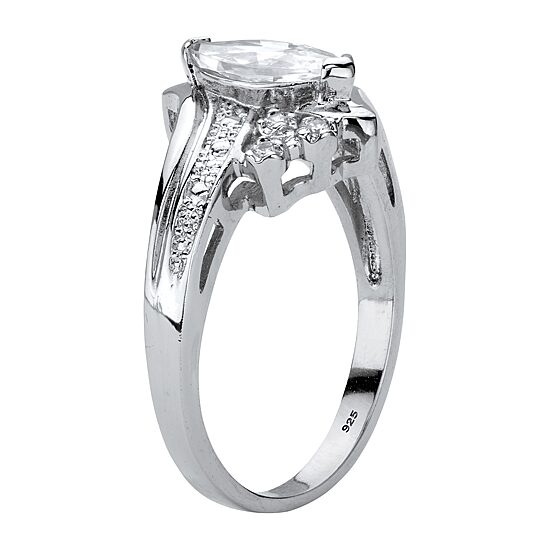 DiamonArt® Womens 1 1/10 CT. T.W.  White Cubic Zirconia Platinum Over Silver Engagement Ring