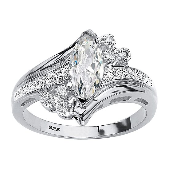 DiamonArt® Womens 1 1/10 CT. T.W.  White Cubic Zirconia Platinum Over Silver Engagement Ring