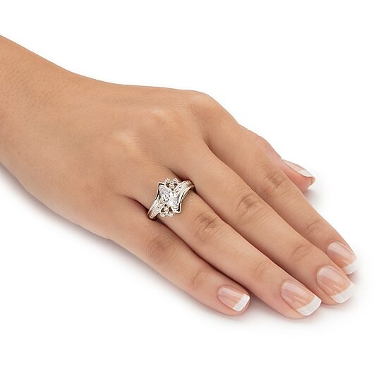 DiamonArt® Womens 1 1/10 CT. T.W.  White Cubic Zirconia Platinum Over Silver Engagement Ring