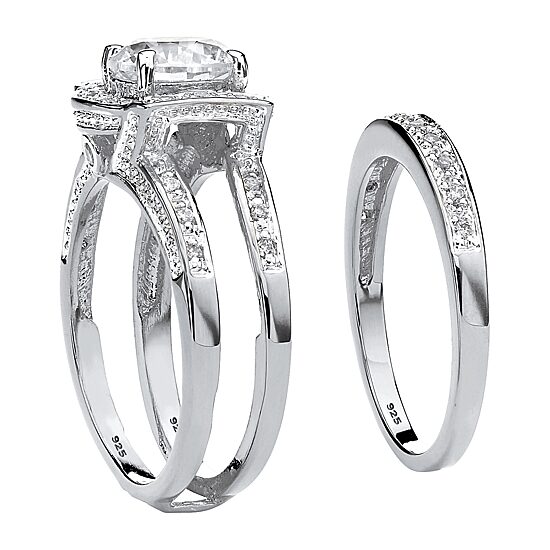 DiamonArt® Womens 2 1/3 CT. T.W. White Cubic Zirconia Platinum Over Silver Bridal Set