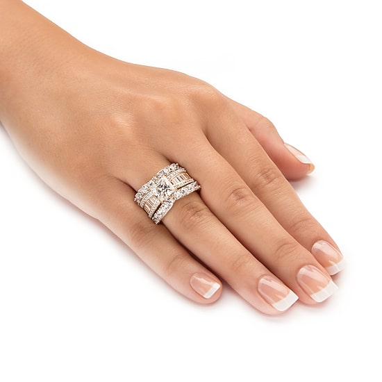 DiamonArt® Womens White Cubic Zirconia 14K Gold Over Silver Bridal Set