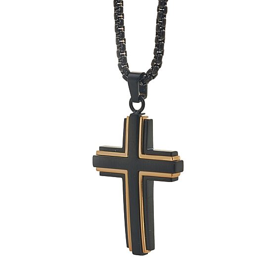 Mens Stainless Steel Cross 24 Inch Pendant Necklace
