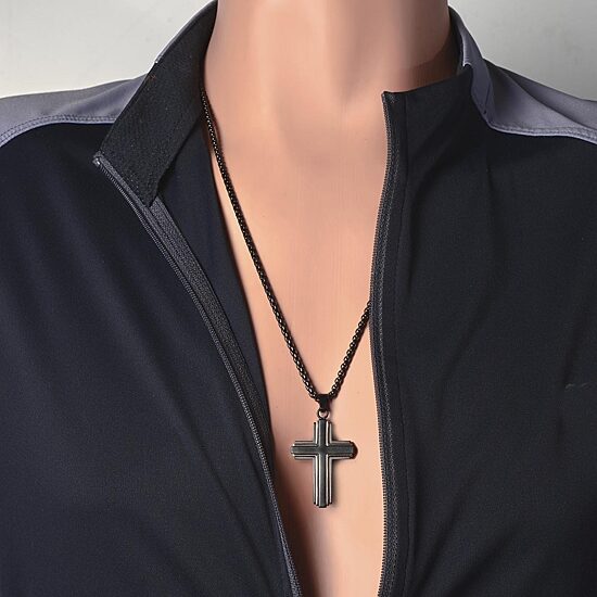 Mens Stainless Steel Cross 24 Inch Pendant Necklace
