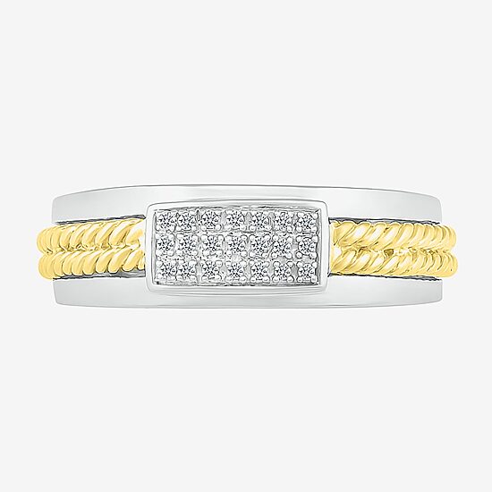 Mens 5.5MM 1/10 CT. T.W. Natural White Diamond 10K Two Tone Gold Wedding Band