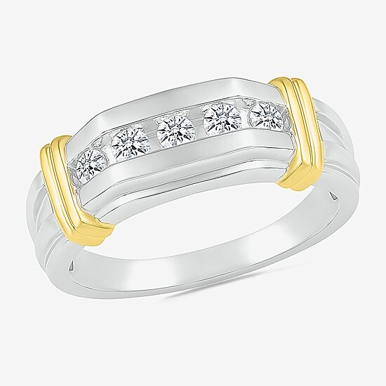 Mens 3MM 3/8 CT. T.W. Natural White Diamond 10K Two Tone Gold Wedding Band