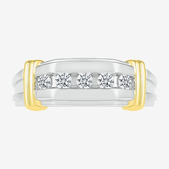 Mens 3MM 3/8 CT. T.W. Natural White Diamond 10K Two Tone Gold Wedding Band