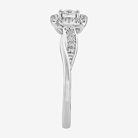 Promise My Love (I / I1) Womens 1/4 CT. T.W. Lab Grown White Diamond Sterling Silver Cushion Delicate Halo Promise Ring