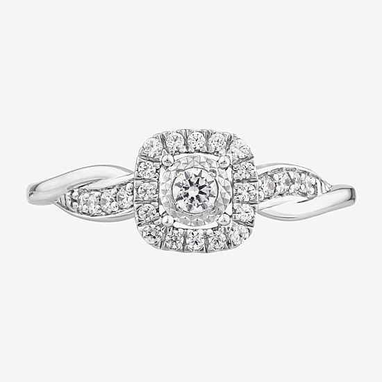 Promise My Love (I / I1) Womens 1/4 CT. T.W. Lab Grown White Diamond Sterling Silver Cushion Delicate Halo Promise Ring