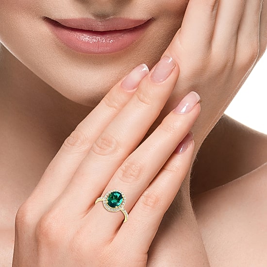 Effy Final Call  Womens 3/8 CT. T.W. Gemstone 14K Gold Oval Halo Side Stone Cocktail Ring