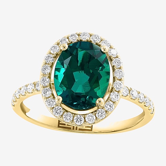 Effy Final Call  Womens 3/8 CT. T.W. Gemstone 14K Gold Oval Halo Side Stone Cocktail Ring