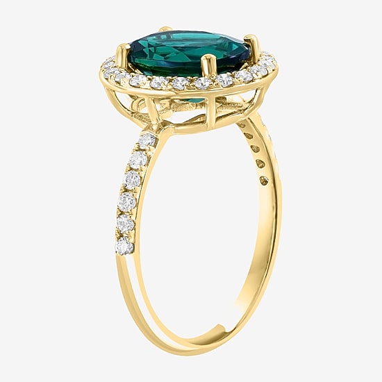 Effy Final Call  Womens 3/8 CT. T.W. Gemstone 14K Gold Oval Halo Side Stone Cocktail Ring