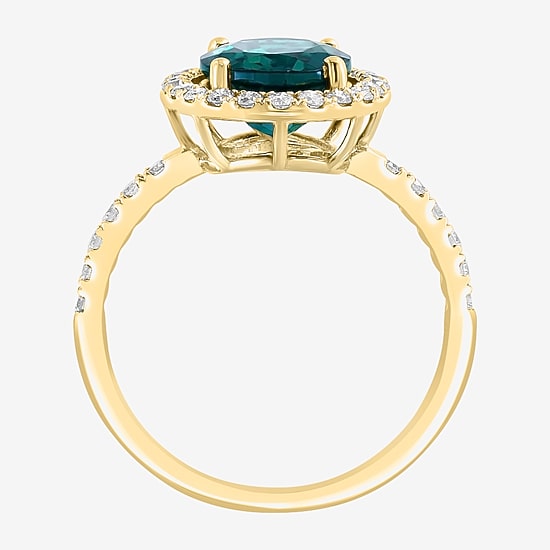 Effy Final Call  Womens 3/8 CT. T.W. Gemstone 14K Gold Oval Halo Side Stone Cocktail Ring
