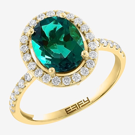Effy Final Call  Womens 3/8 CT. T.W. Gemstone 14K Gold Oval Halo Side Stone Cocktail Ring