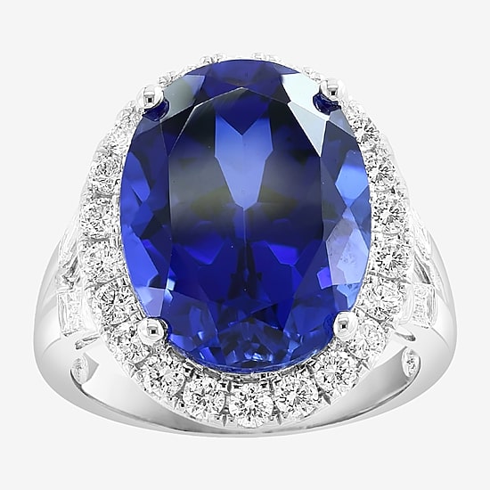 Effy Final Call Womens 7/8 CT. T.W. Lab Created Blue Sapphire 14K Gold Oval Halo Cocktail Ring