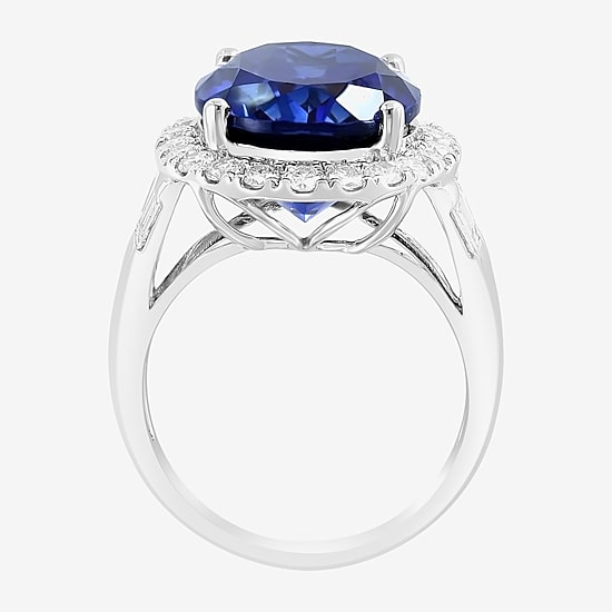 Effy Final Call Womens 7/8 CT. T.W. Lab Created Blue Sapphire 14K Gold Oval Halo Cocktail Ring