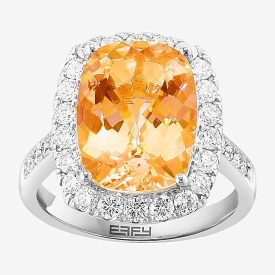 Effy Final Call Womens Genuine Yellow Citrine Sterling Silver Cushion Halo Side Stone Cocktail Ring