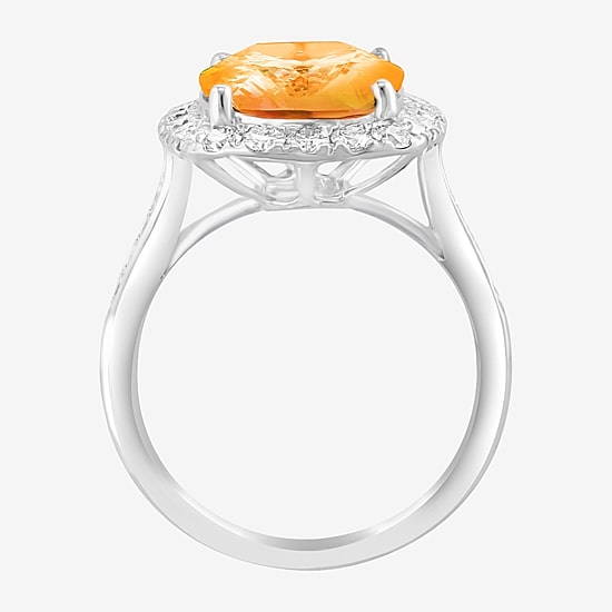 Effy Final Call Womens Genuine Yellow Citrine Sterling Silver Cushion Halo Side Stone Cocktail Ring