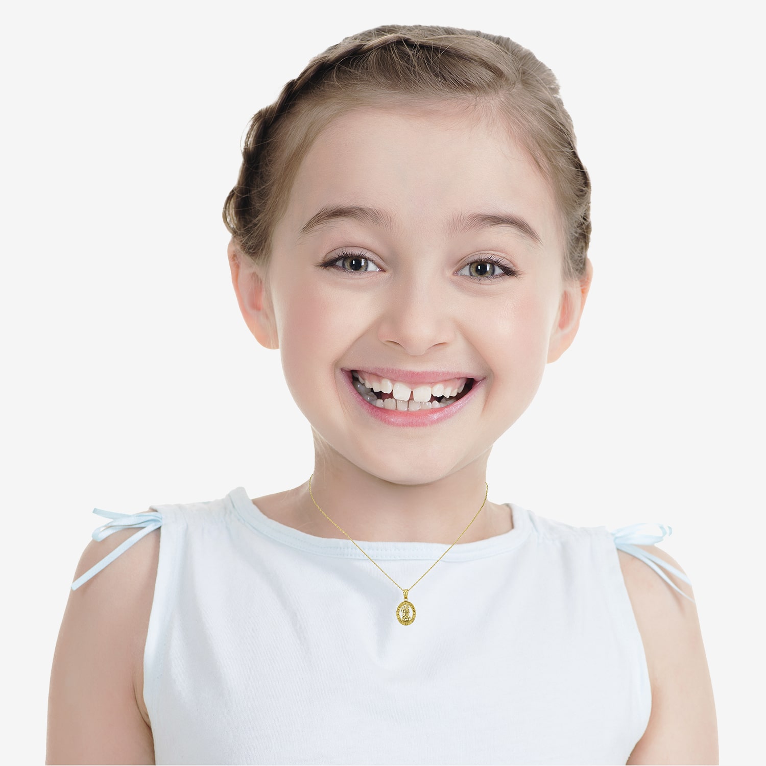 Saint Christopher Girls 14K Gold Oval 13 Inch Pendant Necklace