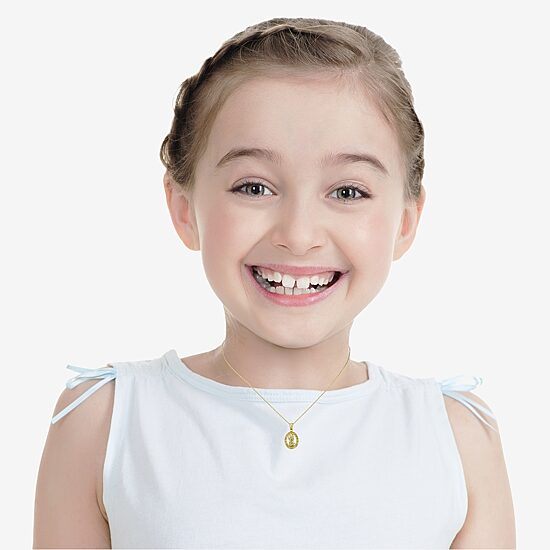 Saint Christopher Girls 14K Gold Oval 13 Inch Pendant Necklace