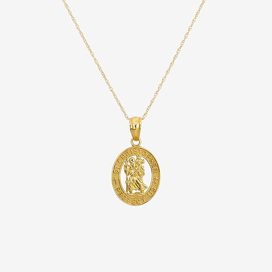 Saint Christopher Girls 14K Gold Oval 13 Inch Pendant Necklace