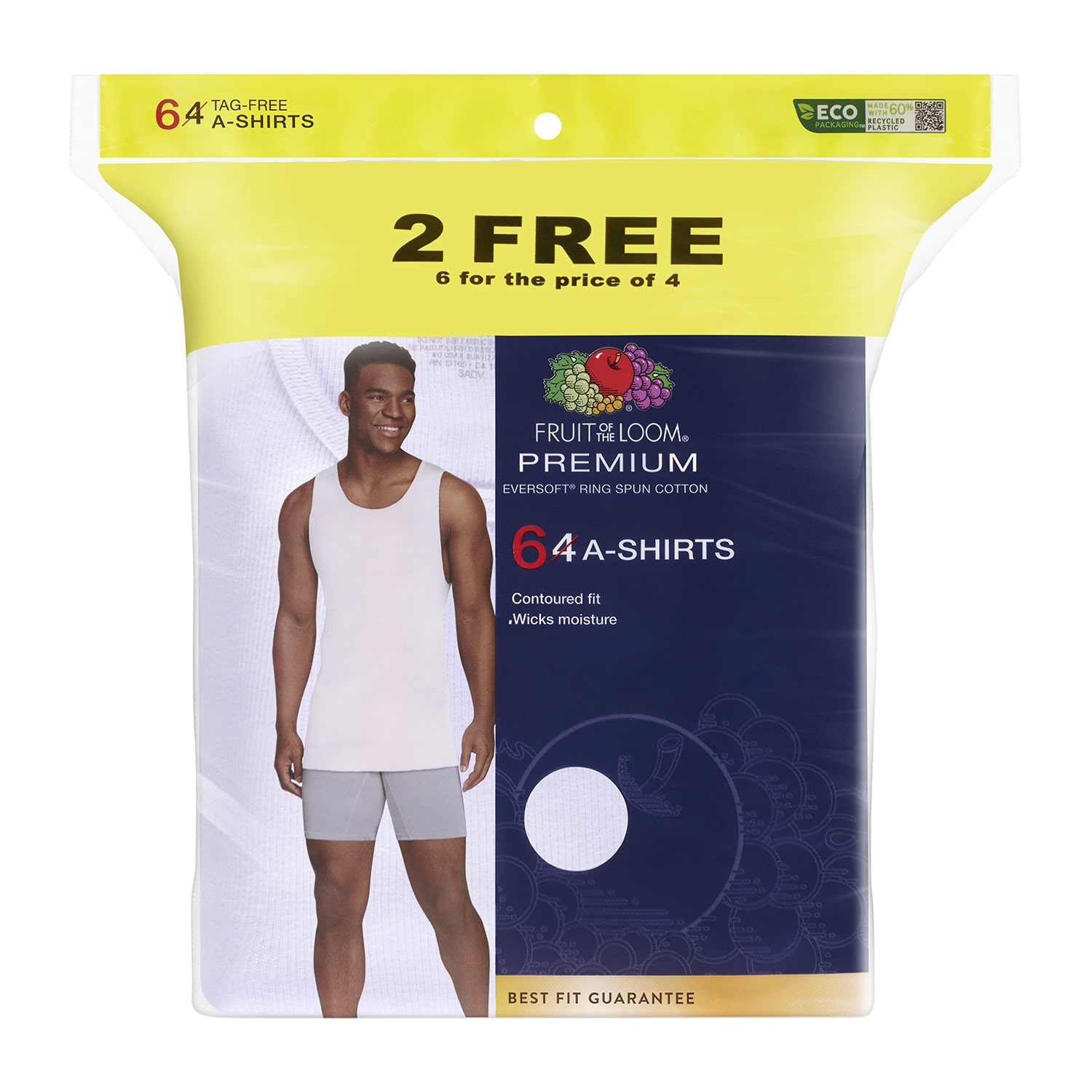 Fruit of the Loom Premium Bonus Pack Mens Crew Neck Sleeveless 6 Pack Tank