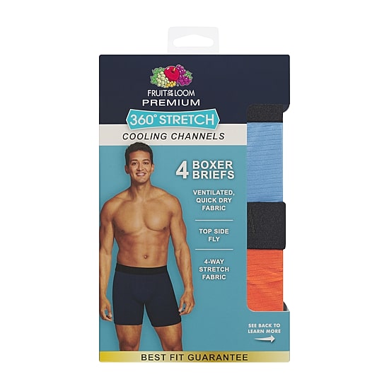 Fruit of the Loom 360 Stretch Cooling Channels Mens 4 Pack Boxer Briefs Sta4bb1j