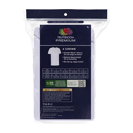 Fruit of the Loom Premium Cotton Mens 4 Pack Short Sleeve Crew Neck T-Shirt