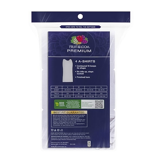 Fruit of the Loom Premium Cotton Mens Round Neck Sleeveless 4 Pack Tank