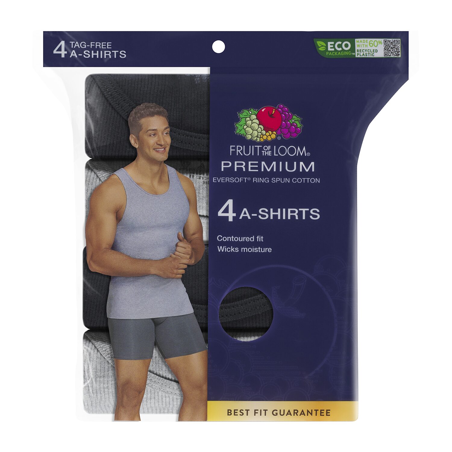 Fruit of the Loom Premium Cotton Mens Round Neck Sleeveless 4 Pack Tank