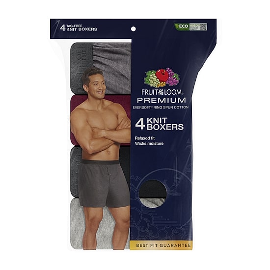 Fruit of the Loom Premium Cotton Knit Mens 4 Pack Boxers Jc4p722