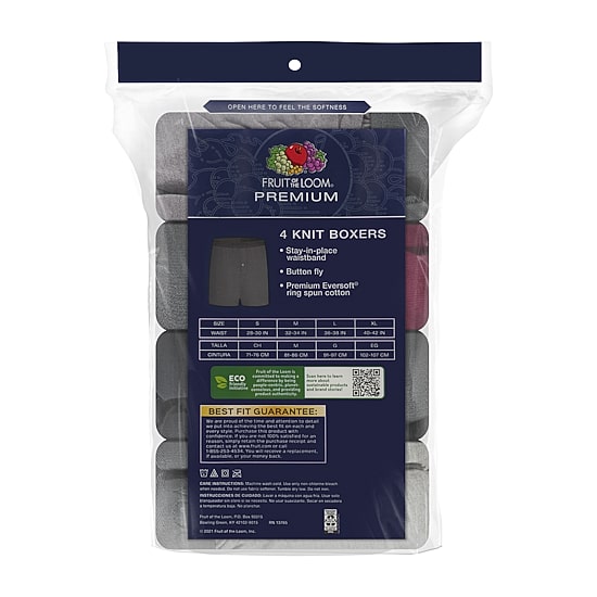 Fruit of the Loom Premium Cotton Knit Mens 4 Pack Boxers Jc4p722