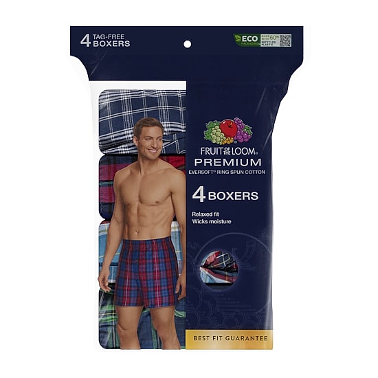 Fruit of the Loom Premium Cotton Mens 4 Pack Boxers Jc4p591