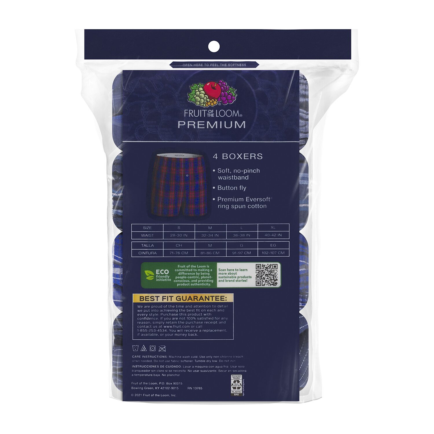 Fruit of the Loom Premium Cotton Mens 4 Pack Boxers Jc4p591