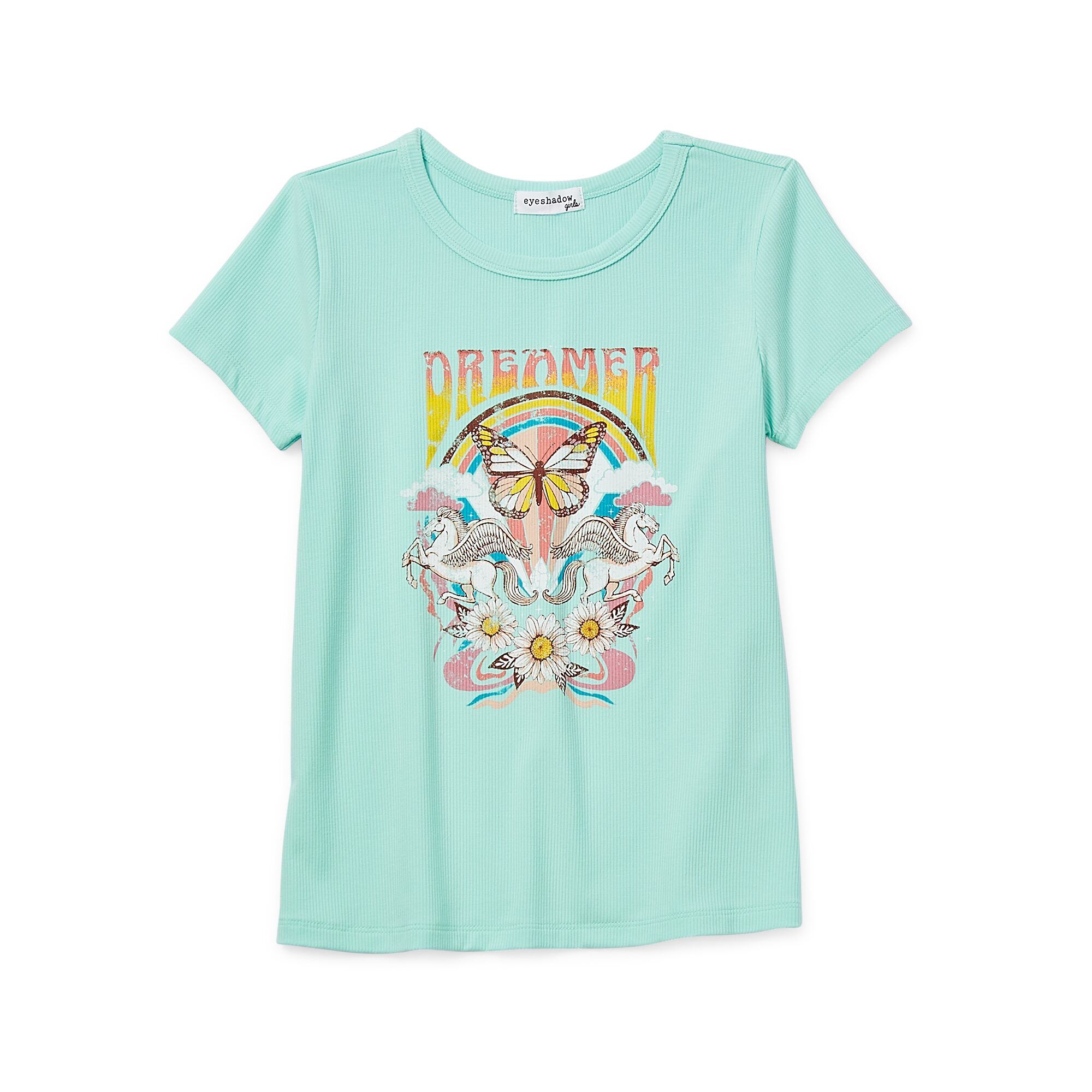Eyeshadow Big Kid Girls Round Neck Short Sleeve Regular Fit Graphic T-Shirt