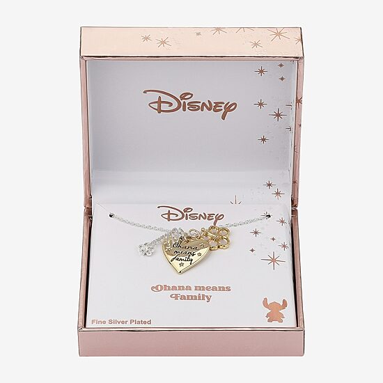 Disney Classics Ohana Charm Womens Cubic Zirconia Pure Silver Over Brass Heart 16 Inch Pendant Necklace