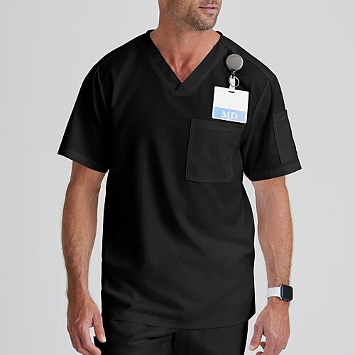 Grey's Anatomy by Barco Classic Grt091 Evan 2-Pocket Mens Big and Tall V Neck Short Sleeve Moisture Wicking Scrub Top, 5x-large, Black