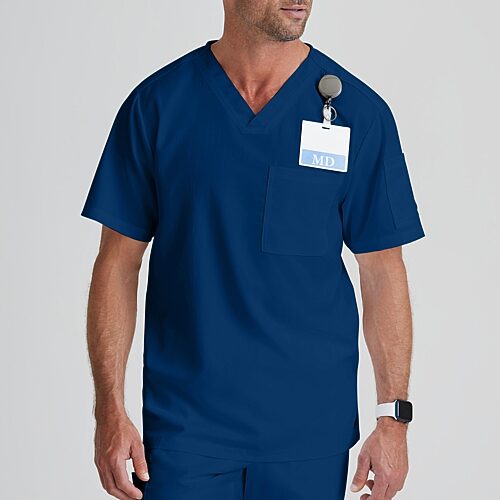 Grey's Anatomy by Barco Classic Grt091 Evan 2-Pocket Mens V Neck Short Sleeve Moisture Wicking Scrub Top, X-large, Blue