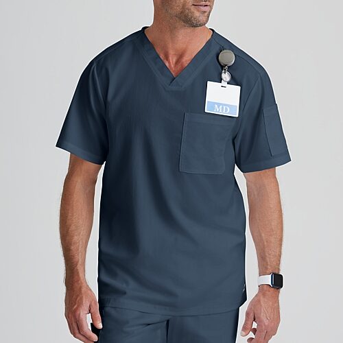 Grey's Anatomy by Barco Classic Grt091 Evan 2-Pocket Mens V Neck Short Sleeve Moisture Wicking Scrub Top, X-large, Gray