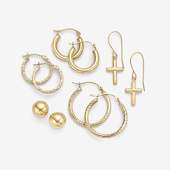 Womens 14K Gold Cross Drop Earrings