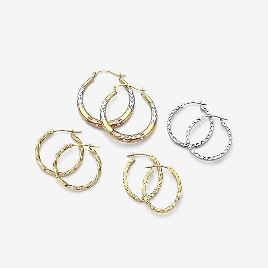 14K Gold Square-Cut Hoop Earrings