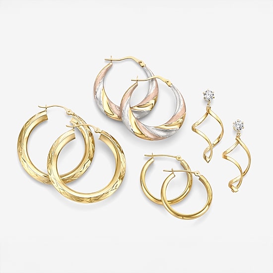 14K Gold Star-Cut Hoop Earrings
