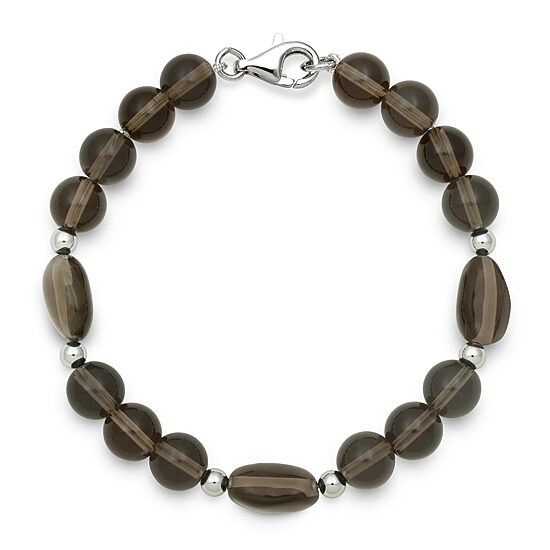 Smoky Quartz Sterling Silver Bead Bracelet