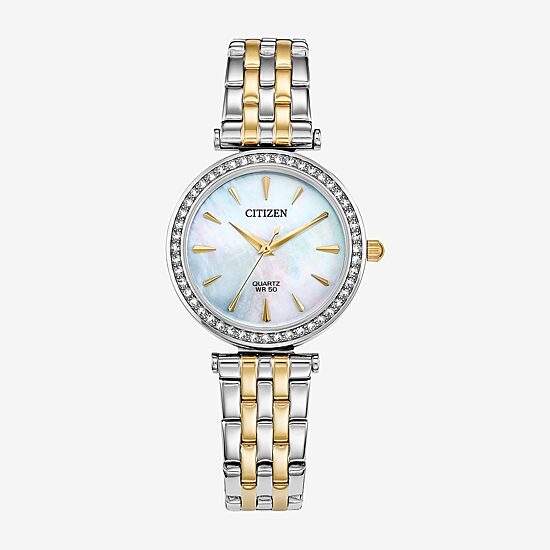 Citizen Quartz Womens Crystal Accent Two Tone Stainless Steel Bracelet Watch Er0216-67d