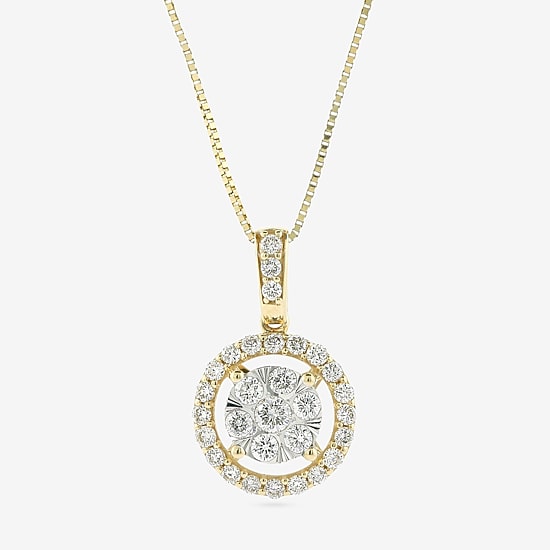 Womens 1/2 CT. T.W. Natural White Diamond 14K White or Yellow Gold Round Pendant Necklace