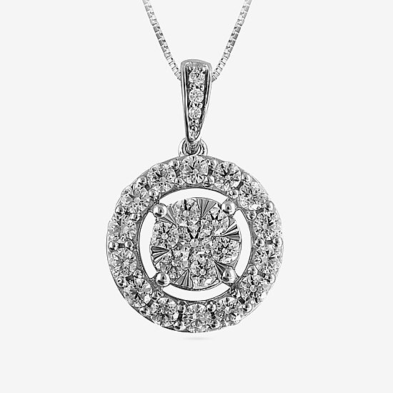 Diamond Blossom Womens 1 CT. T.W. Natural White Diamond 10K Gold Round 18 Inch Pendant Necklace