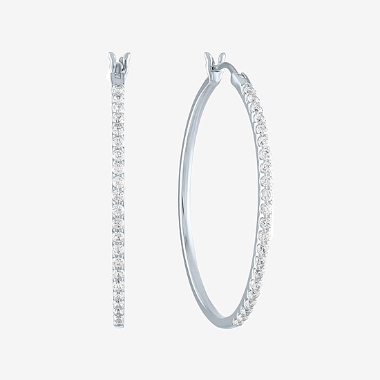 (H-I / I1) Womens 3/4 CT. T.W. Lab Grown White Diamond 10K White Gold 35mm Hoop Earrings