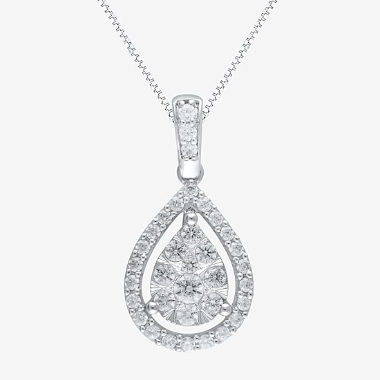 Womens 1/2 CT. T.W. Natural White Diamond 14K Gold Pear 18 Inch Pendant Necklace
