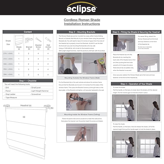 Eclipse Kendall Energy Saving Cordless Blackout Roman Shade