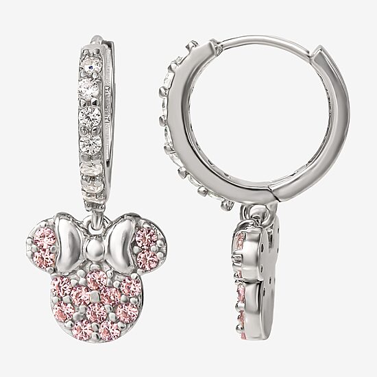 Disney Collection Pink Cubic Zirconia Sterling Silver 16.2mm Minnie Mouse Stud Earrings