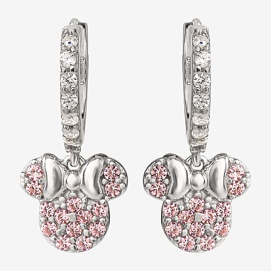 Disney Collection Pink Cubic Zirconia Sterling Silver 16.2mm Minnie Mouse Stud Earrings